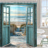 Riyidecor Blue Beach Barn Door Shower Curtain, Ocean Coastal Rustic Scenery, 72Wx72H Inch, Polyester Waterproof with 12