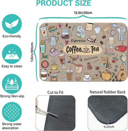 Super Absorbent Coffee Bar Mat Accessories for Countertop, Anti-Slip Silicone Dish Drying Pad for Coffee Maker