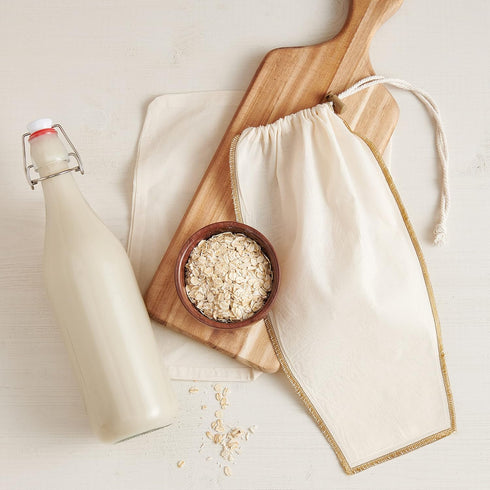 14 10.5-Inches HIC Kitchen Tapered-Shaped Oat Milk Bag, Natural Unbleached Cotton, x