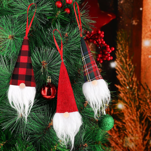 Skylety Gnome Ornaments Christmas Hanging Decor, Buffalo Plaid for Christmas Tree, Santa Gnome Plush Ornaments