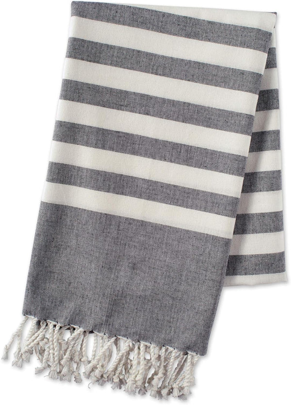 100% Cotton Decorative Turkish Fouta Towel, Soft & Absorbent with Twisted Fringe - Black Stripe