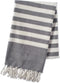 100% Cotton Decorative Turkish Fouta Towel, Soft & Absorbent with Twisted Fringe - Black Stripe