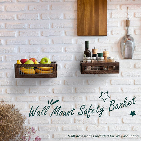 Set of 2 Wooden Countertop Baskets for Kitchen, Bathroom, Pantry | Rustic Nesting Boxes, Wall Mount Upgrade