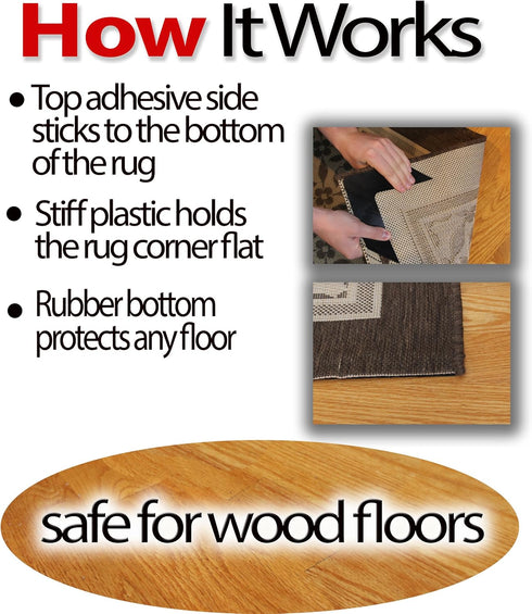 iPrimio NeverCurl V Shape Design Rug Corner Gripper to Stop Rug Corner Curling, Safe for Wood Floors