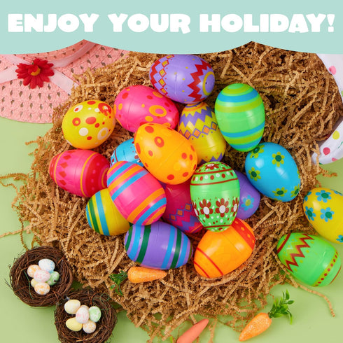 3.15Inch Favor-24 JOYIN Printed Plastic Eggs Colorful, Fillable Empty Eggs Bulks for Easter Hunt Event, Party pcs