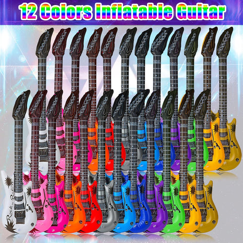 24 Set 80s 90s 12 Pcs Inflatable Guitars for Parties Bulk Blow Rock Star Guitar Rock and Roll Party Decorations Photo