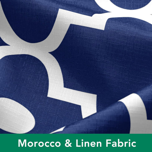 Biscaynebay Extra Long Textured Fabric Shower Curtains - 72" W x 84" L, Navy Morocco Pearl Printed Luxury Bathroom