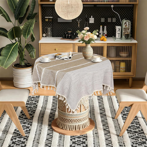 36 36 inch, Summer Boho Small Tablecltoh Square x Spring Linen Table Cover for Round Coffee Table, Nightstand Cover