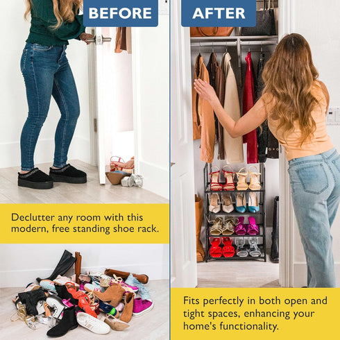 4 Closet, Closet, 8-12 Sundaze Shoe Rack - Tier Shoe Rack for Sturdy Stackable Shoe Organizer for Bedroom, Entryway
