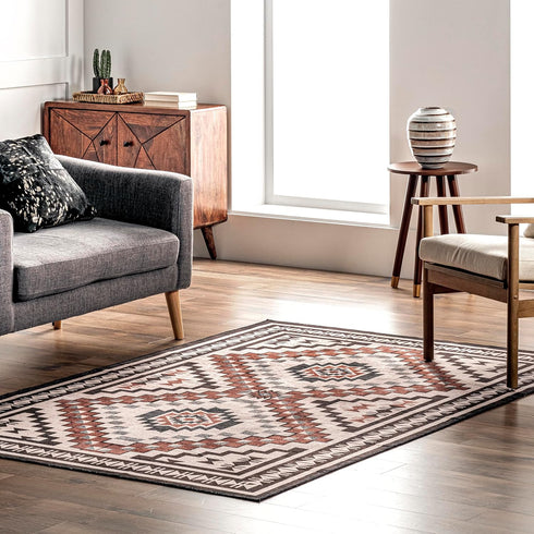 nuLOOM Leighton Machine Washable Southwestern Medallion Accent Rug, Ultra Thin, 2x3, Beige for Indoor Use
