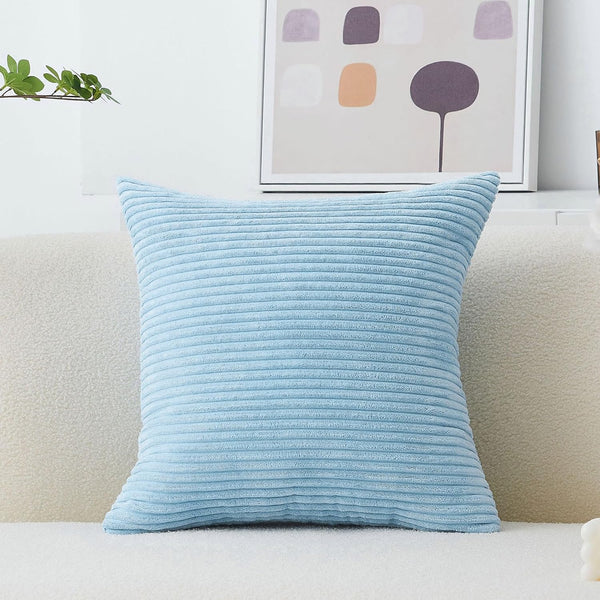 Home Brilliant Blue Throw Pillow for Couch, Stripe Velvet Corduroy Euro Sham, 24 x 24 inch