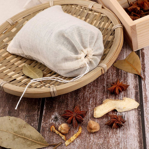 Boao 24 Pieces Spice Bags for Cooking - Reusable Empty Tea Bags, Drawstring Muslin Bags (3 x 4 Inch)