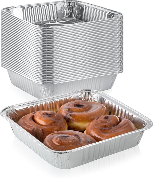 Pack of 20 Extra-Thick Disposable Aluminum Baking Pans, Standard Size 8” x 8” Recyclable Cooking Tins