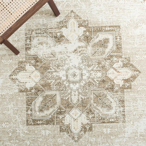 3' (TSN102W) SAFAVIEH Washable Rug Tucson Collection - Square, Sage & Ivory, Slip Resistant & Easy to Clean, Ideal