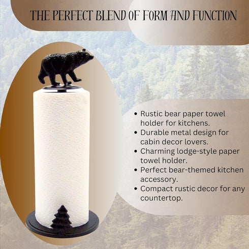 BestGiftEver Bear Metal Paper Towel Holder - Rustic Style Kitchen Accessory - Perfect for Cabin and Lodge Decor