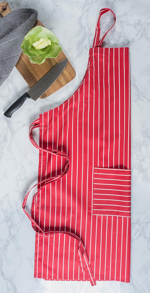 DII Chef Stripe Kitchen Apron - Professional and Commercial Grade, Tango Red