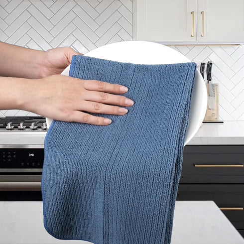 12 Pack 16x28 POLYTE Premium Microfiber All-Purpose Ribbed Terry Kitchen Towel, (Blue, Gray, Teal, in)
