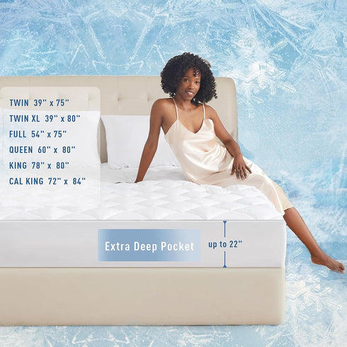 Sunflower Cooling Quilted Queen Mattress Protector, Extra Deep Pocket Queen Mattress Cover, Machine Washable