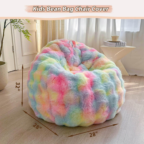LIFEREVO Kids Fluffy Faux Rabbit Fur Bean Bag Cover (No Filler), Soft Fuzzy Stuffed Animal Storage Bubble Waffle Bean