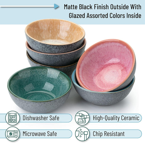 Brew To A Tea BTaT Ceramic Dipping Bowls, 3.5 Oz, Set of 6 Colorful Small Bowls for Dipping Sauce, Condiments