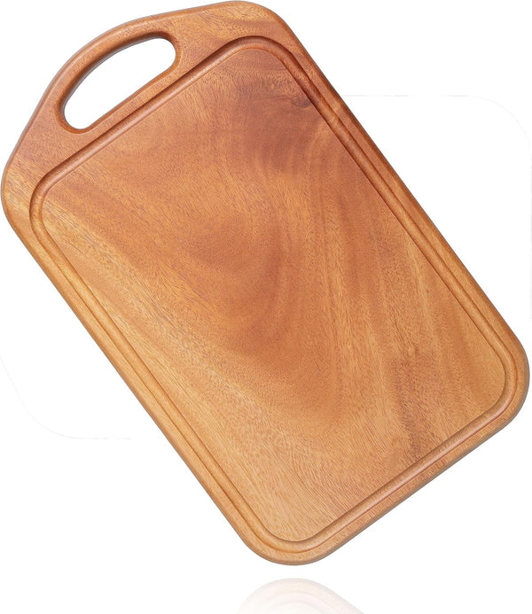 Khaya Wood Cutting Board, Japanese Style Wooden Chopping Board with Juice Groove & Handle Hole for Charcuterie