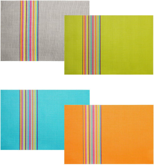 SHACOS Placemats Set of 4 Colorful Woven Vinyl Place Mats for Dining Table, Reversible