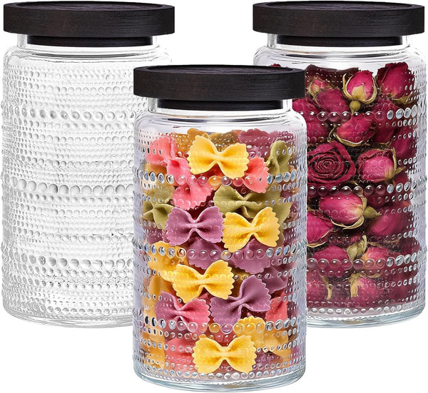 WACOI Glass Jars 32oz with Wood Lids 3 Pack, Glass Canisters Glass