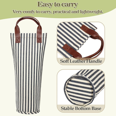Tirrinia Insulated Single Wine Gift Tote Bag, Padded Thermal Wine Bottle Carrier for Travel, Picnic, Blue Stripe