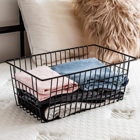 SANNO Set of 3 Freezer Baskets - Wire Storage Bins for Home, Office, Bathroom, Pantry Organization, Black
