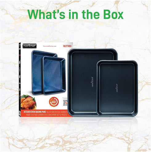 NutriChef 2-Piece Non-Stick Baking Sheet Pan Set - Premium Carbon Steel Cookie Sheets