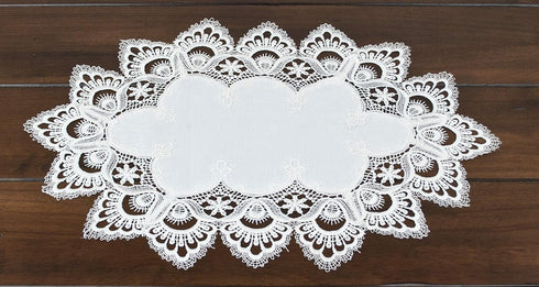White European Lace and Antique Jacquard Fabric - Peacock Tail Lace Place mat, Doily, End Table Cover