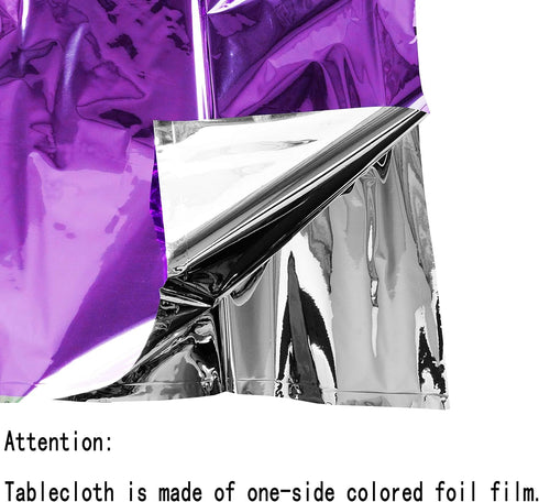Purple Foil Tablecloth, Plastic Table Cover for Wedding, Birthday, Baby Shower, 54 x 108 Inch, 2pc