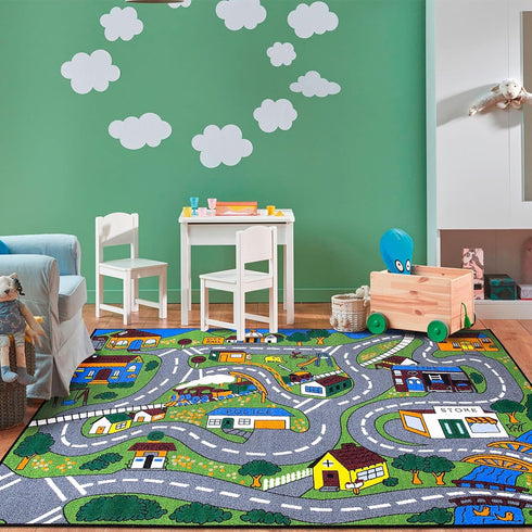 3'3" 4'7" Ottomanson x Kids Road Map Rug - Interactive City Traffic Play Mat for Toy Cars - Perfect for Playroom