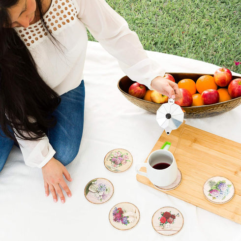 Regal Robin Set 4 Inch Set 6 Absorbent Ceramic Rustic Coasters for Drinks Drink Coaster - Cute Novelty Coasters