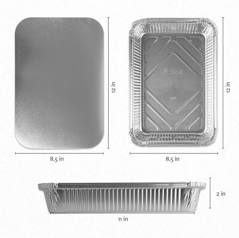 PLASTICPRO Disposable 4 LB Aluminum Takeout Tin Foil Baking Pans, 12'' X 8'' X 2'' Inch with Cardboard Lids