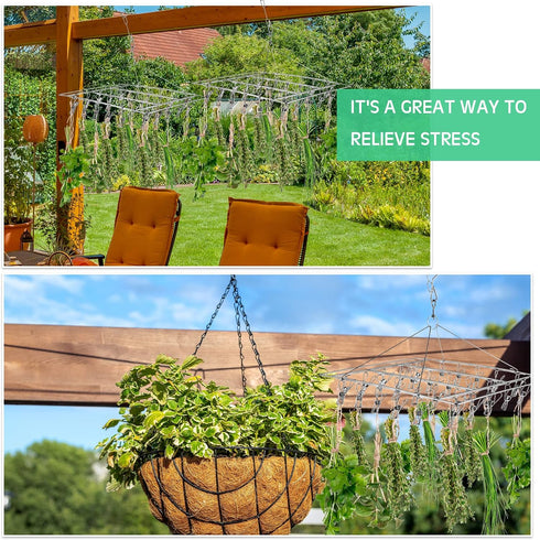 4 Bokon Pcs Hanging Drying Rack for Herb Macrame Flower with Stainless Clip Dryer Hook for Drying Herb Air Plants