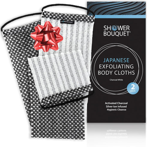 Japanese Exfoliating Washcloth for Back & Body 2-Pack - Charcoal & Silver
