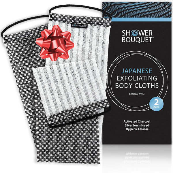 Japanese Exfoliating Washcloth for Back & Body 2-Pack - Charcoal & Silver