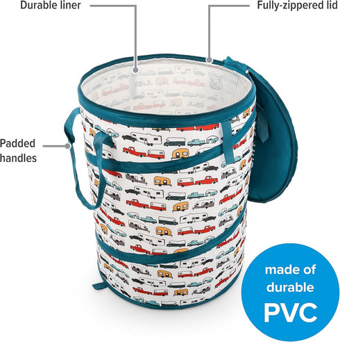 30-Gallon 2-Ft (42986) Camco Pop-Up Utility Container - Features Heavy Duty Liner & Zipper Close Lid - Holds