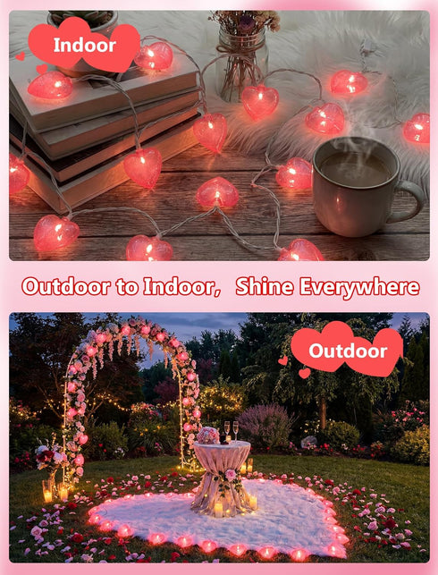 8.5FT Valentines Day Heart String Lights Plug in, Pink LED Heart Lights for Indoor Outdoor Decor, Connectable Valentine