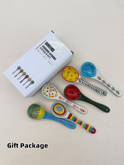 heart & home Ceramic Spoon Set of 6, Colorful Deep Round Soup Spoons, Ceramic Serving Spoons, 6.5'' Inches