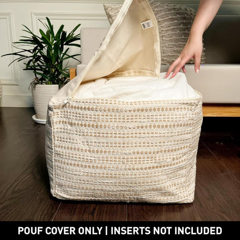 Cozy 16.5" 16.5"x 12.9", Chardin home Unstuffed Ottoman, & Bohemian Pouf Covers, Hand Crafted Casual Seating, Footrest