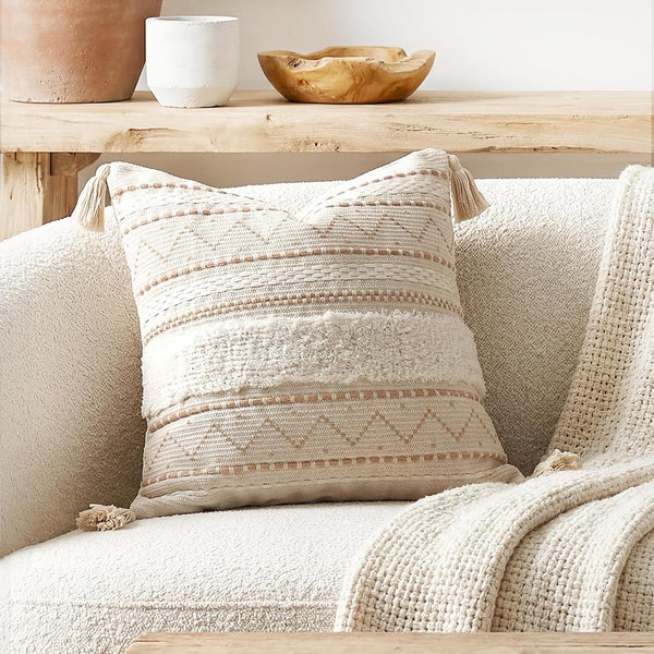 BlissBlush 18X18 Throw Pillow Cover, Cream Neutral Beige Square Decorative Cushion Cover,