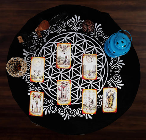 Indian Consigners Altar Cloth, Flower of Life Witchcraft Alter Tarot Spread Top Cloth, 18 by 18 Spiritual Design