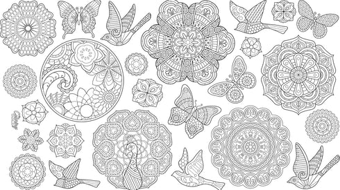 Mandala Design Set of 4 Placemats, Interactive Coloring Placemats for Kids, Washable and Reusable DIY Activity