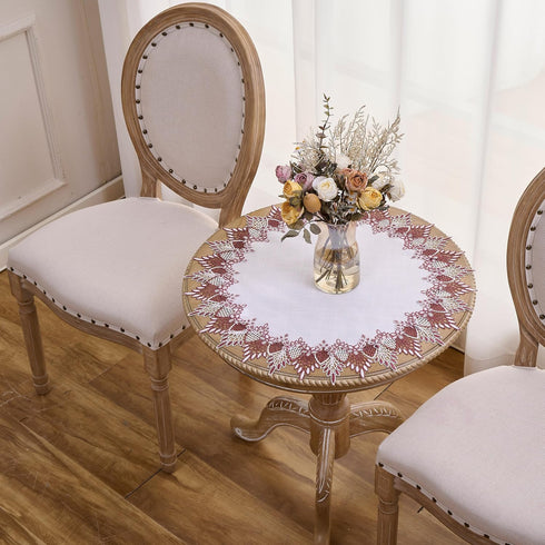 24 inches 24 White Dark Red Linen Lace Doily Round Coffee Table Topper Dresser Scarf Place Mats (Dark Red, Round)