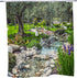 Garden Scenic Shower Curtain Colorful Flowers Green Landscape Bathroom Curtains Spring Plants Nature Decor with Hooks