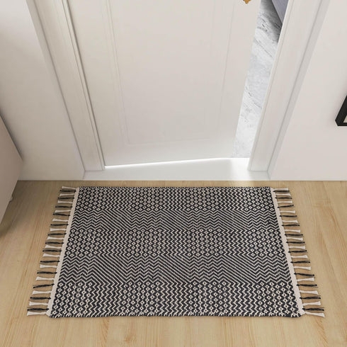 Hand Woven Jute Natural Area Rug 2x3 ft - Wavy Diamond Design for Living Rooms, Kitchen, Bedroom & Dining Decor