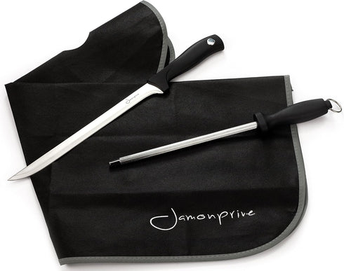 Ham Carving Knife with Honing Steel and Ham Cover - Professional Set for Slicing Ham & Prosciutto