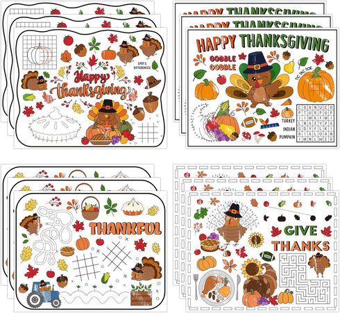R HORSE Thanksgiving Coloring Placemats - 12Pcs Disposable Paper Game Coloring Table